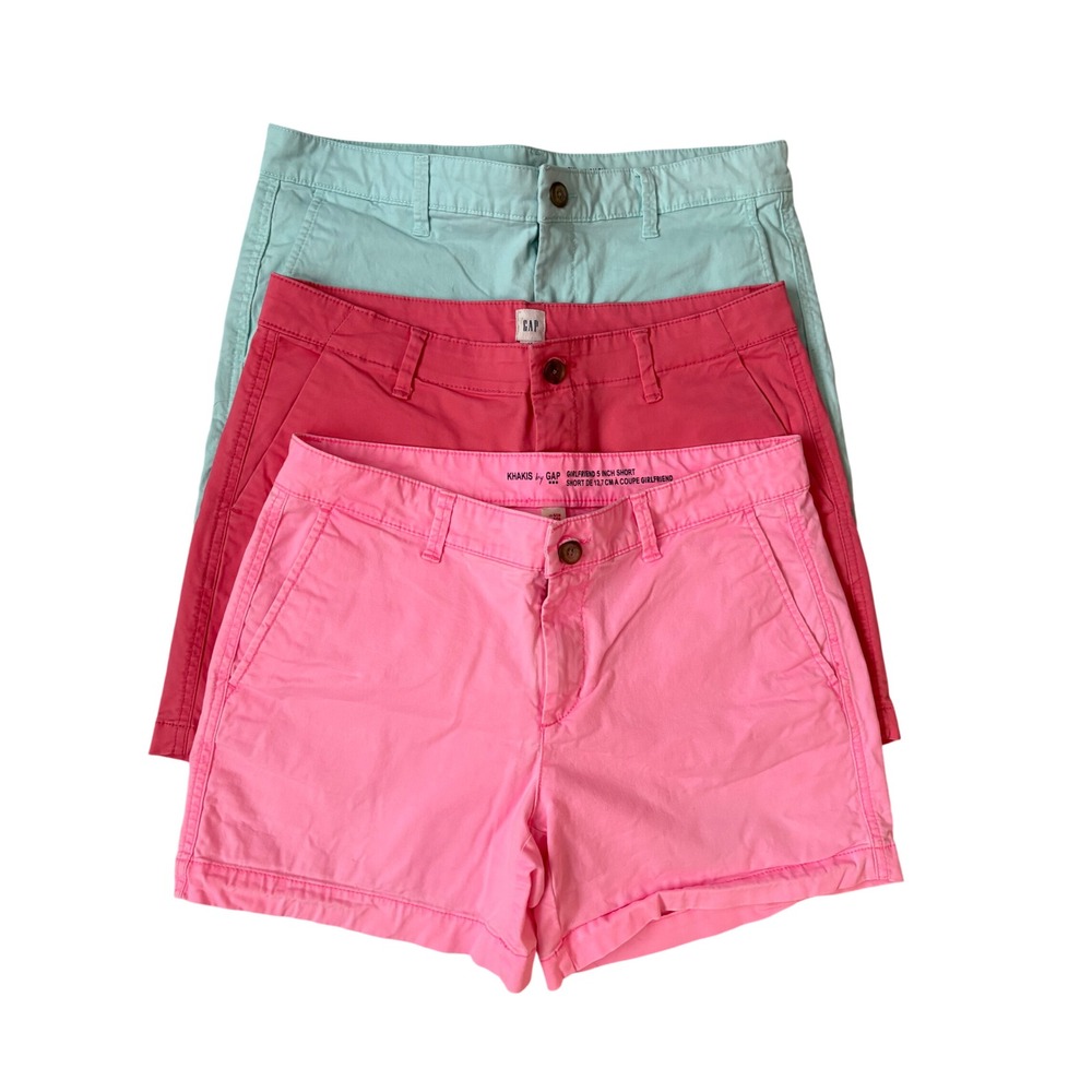 Lot of 3 Gap Khakis Girlfriend 5 In Shorts Size 6 Mint Pink Rose Summer Preppy